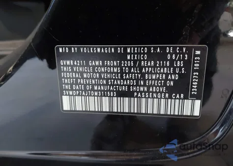 2013 Volkswagen Jetta 2.5L Se from USA, damaged, VIN 3VWDP7AJ7DM311583